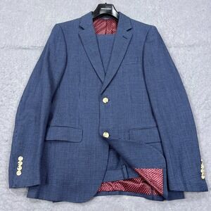 INDOCHINO Suit Men's 36* Blue Linen Wool‎ Houndstooth Blazer Jacket Pants Set